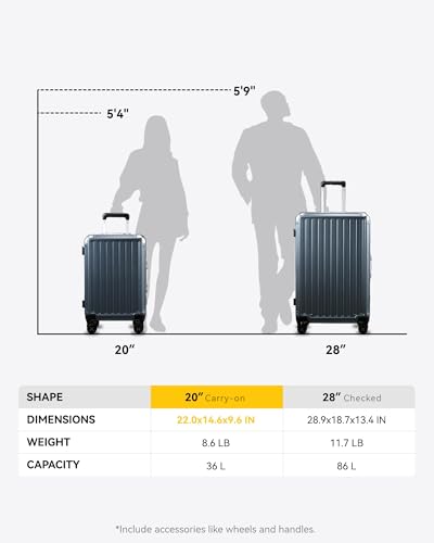 LUGGEX Aluminum Frame Carry On Luggage, 20 Inch Hard Shell Suitcase, Charcoal Metallic V31867