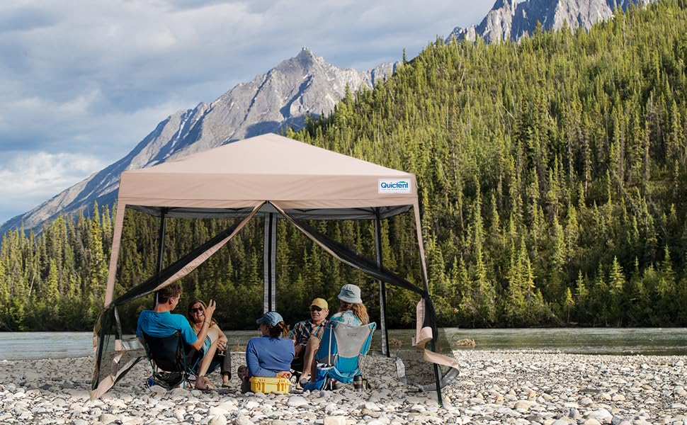 Quictent 6.6'x6.6' Pop up Screened Canopy Tent with Mosquito Netting, Wheeled Carry Bag H89372