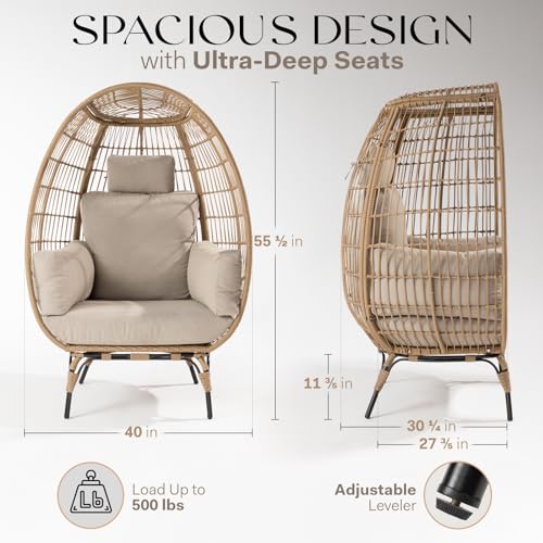 Bme Heavy Duty Wicker Egg Chair for Indoor & Outdoor, Black Base N148