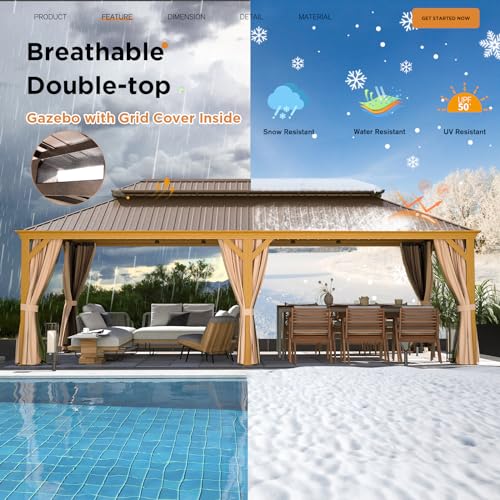 EROMMY 14'x20' Hardtop Gazebo Double Roof Galvanized Steel Outdoor Pavilion G3084