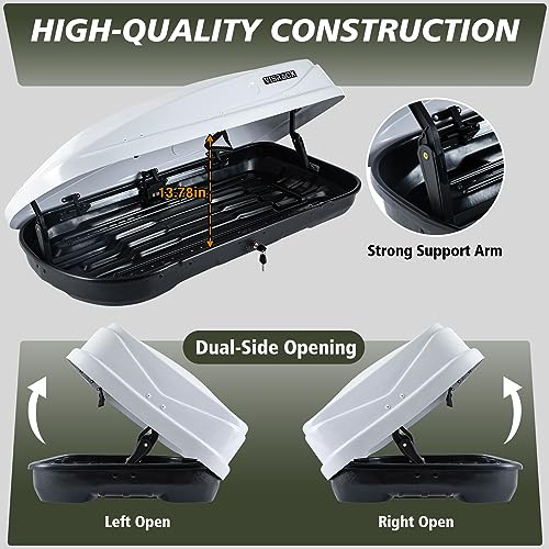 Hard Shell Roof Cargo Carrier 13 Cubic Feet, White Roof Box with Security Keys K60846