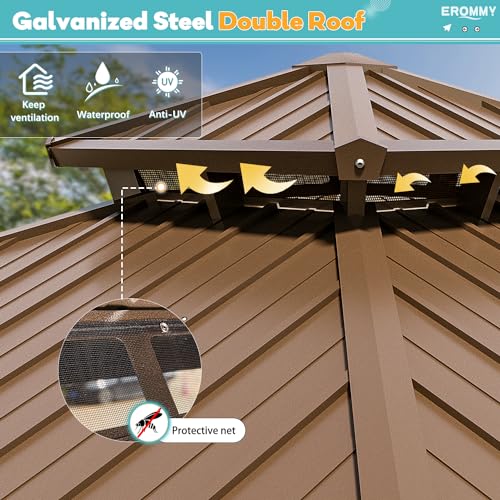 EROMMY 14'x20' Hardtop Gazebo Double Roof Galvanized Steel Outdoor Pavilion G3084