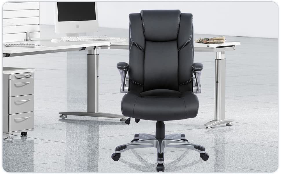 COLAMY Executive Ergonomic Office Chair with Bonded Leather and Flip-up Armrests A775113