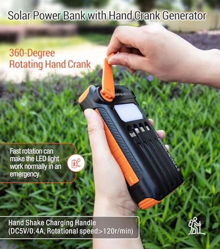 Solar Power Bank 20000mAh with Hand Crank and 4 Cables, Orange N83109