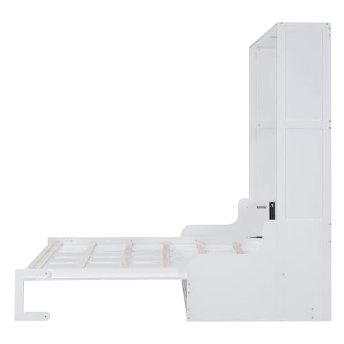 Merax Queen Murphy Bed Wall Bed with Sofa and Cushion, White V57291