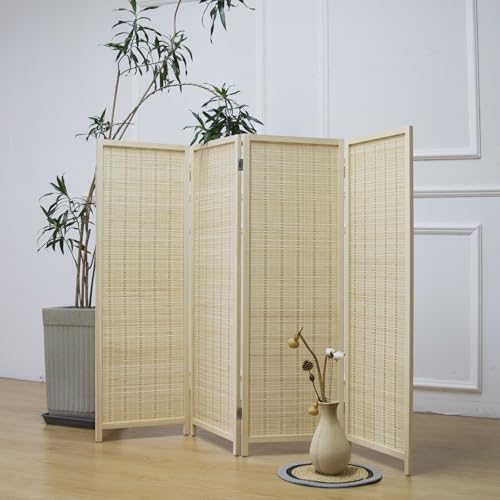 3 Panel Bamboo Room Divider, Double Sided, Brown, 47.2"H E393