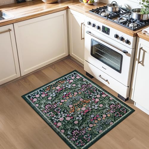 8x10 Floral Washable Area Rug for Living Room, Vintage Soft Non-Slip Carpet Z978379
