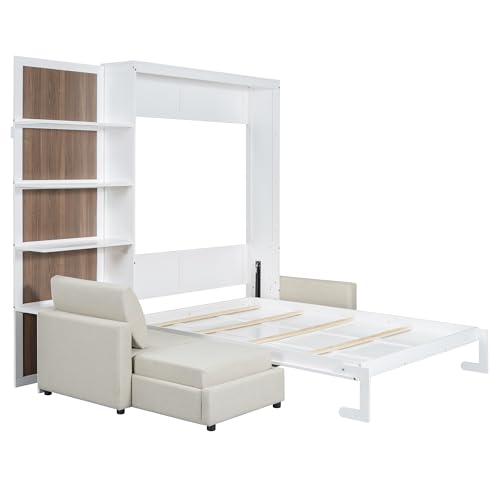 Harper & Bright Designs Queen Murphy Bed with Sofa and Shelves, White P14954