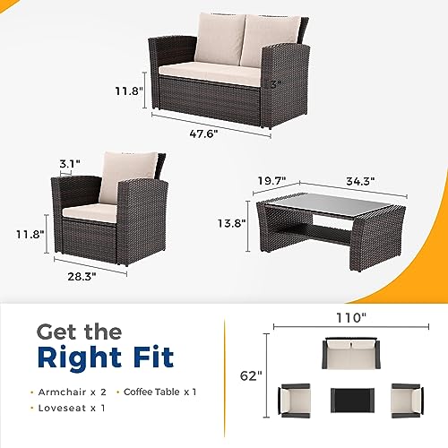 Wisteria Lane 4 Piece Outdoor Patio Furniture Set, Gray Rattan Sofa with Cushion P41861