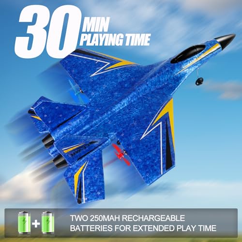 Remote Control Airplane 2 Channel Foam RC Glider for Kids Beginners Blue G3553