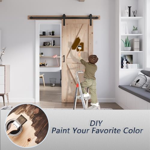 FREDBECK 48in x 80in Sliding Wood Barn Door with 8FT Hardware Kit V8036
