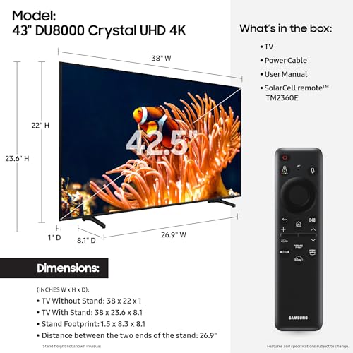 Samsung 43-Inch Class 4K Crystal UHD DU8000 Series Smart TV F90747