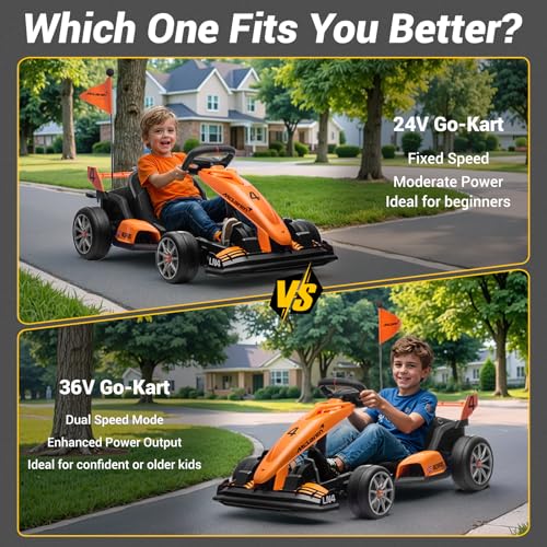 McLaren Licensed Electric Drift Kart for Kids Ages 6+, 400W, 24V Orange I986787