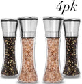 HOME EC Original Stainless Steel Salt and Pepper Grinder Set - Adjustable Ceramic Sea Salt Grinder & Pepper Grinder - Tall Glass Salt and Pepper Shakers - Pepper Mill & Salt Mill (Clear Glass, 4pk)
