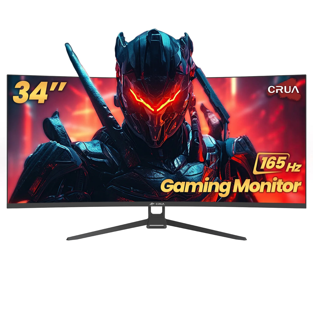 CRUA 34" Ultrawide Curved Gaming Monitor ,WFHD 3440 * 1440p/ 165Hz, 21:9 1500R Computer Monitor, 1ms(GTG) with Adaptive Sync, 99% SRGB, DP & HDMI Port, Black