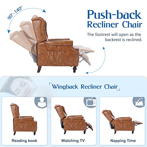 Wingback Recliner Chair with Massage and Heat, Tufted Fabric, Wooden Legs D91574