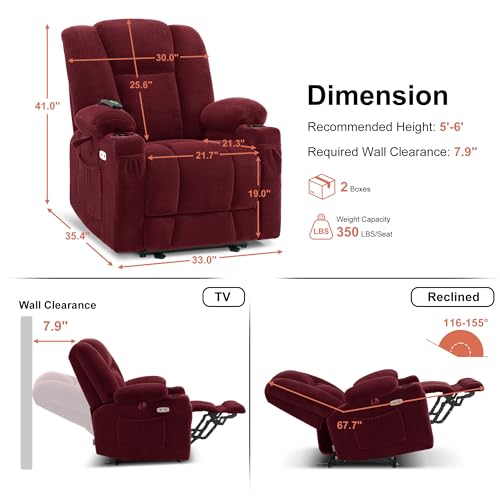 MCombo Zero Gravity Power Recliner Chair with Heat and Vibration Massage, USB & Type C Ports, Cup Holders, Fabric 8015 (Brown) Z599462