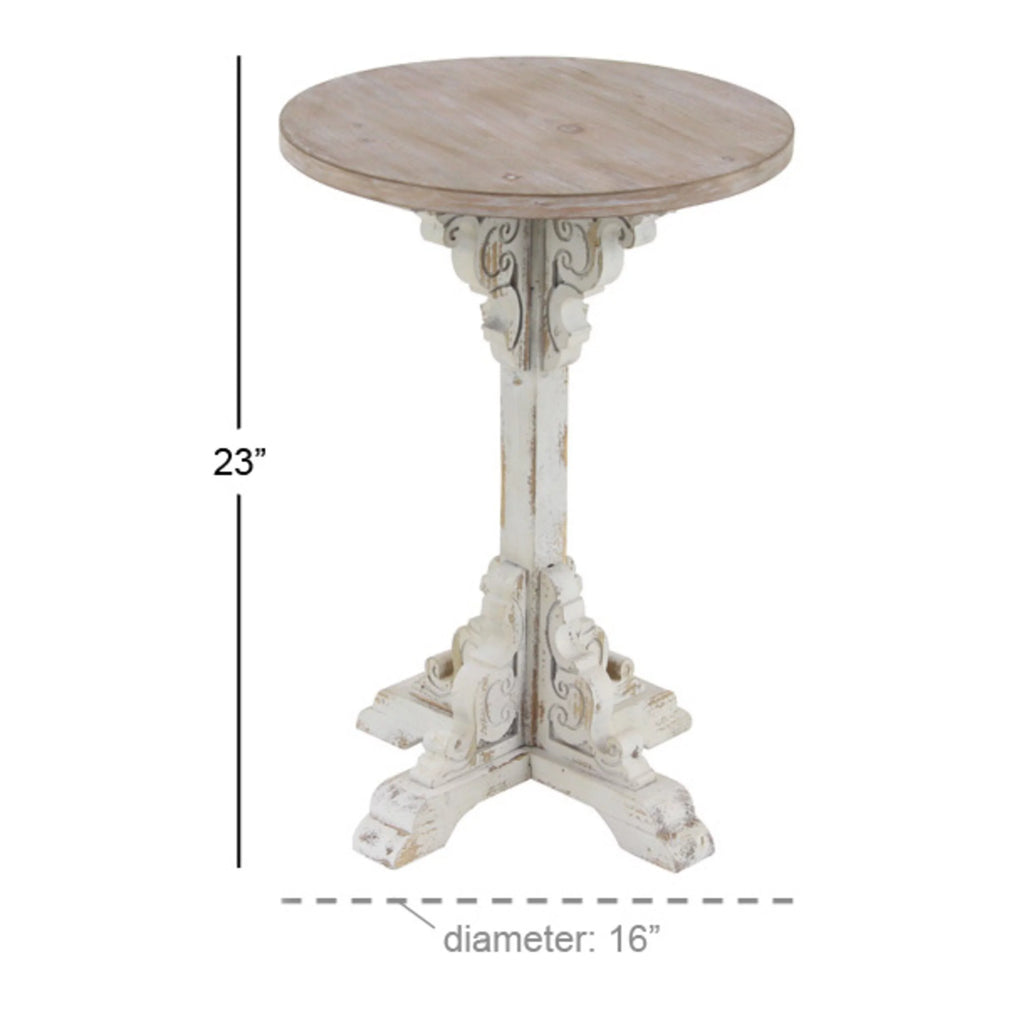 DecMode 16" x 23" White Wood Carved Scroll Accent Table O977