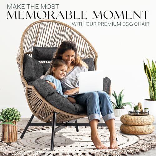 Bme Heavy Duty Wicker Egg Chair for Indoor & Outdoor, Black Base N148