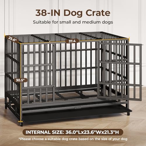 48 Inch Heavy Duty Dog Crate with Wheels and Double Door A25580