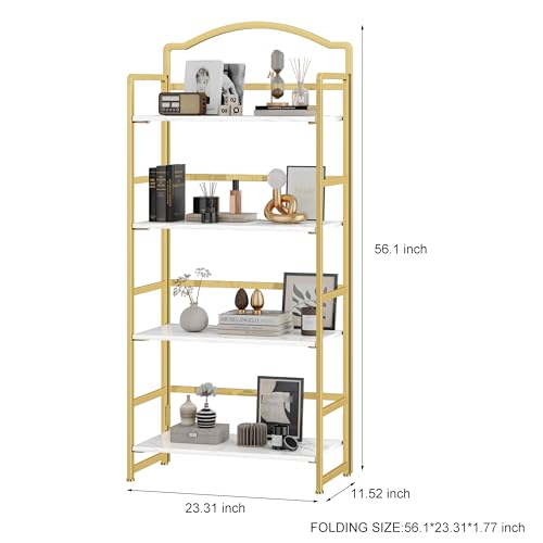 JSB Folding Bookshelf 5 Tier Vintage Wood Bookcase for Living Room Bedroom Office S131658