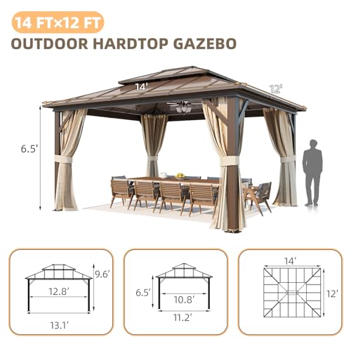 YOLENY 10'x13' Hardtop Gazebo with Aluminum Frame and Curtains F853