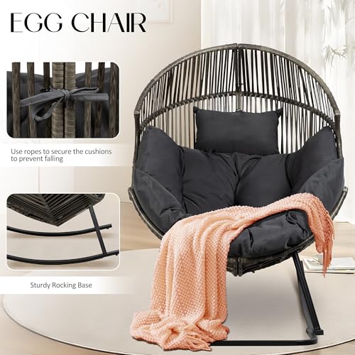 JAMFLY Egg Chair Wicker Outdoor Patio Lounger with Cushion, Beige O9160