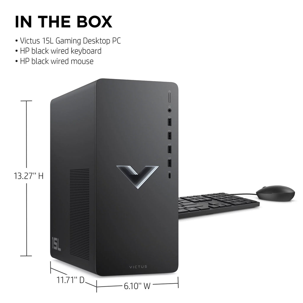 HP Victus 15L Gaming Desktop PC, AMD Ryzen 5, RX6400, 8GB RAM, 512GB SSD, Windows 11 K700977
