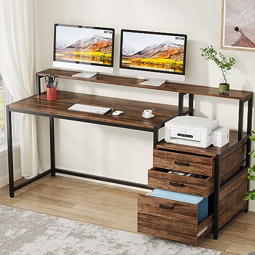 Tribesigns 63 Inch Computer Desk with File Drawer Cabinet, Monitor Stand R256671