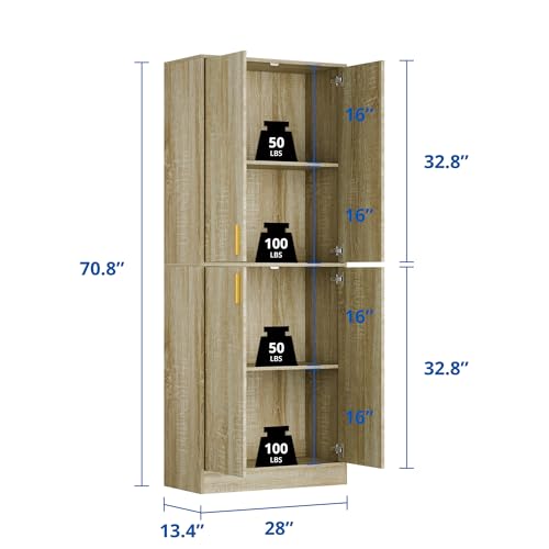 Cozy Castle 71" Tall Kitchen Pantry Cabinet with Doors and Shelves, Gray R70739
