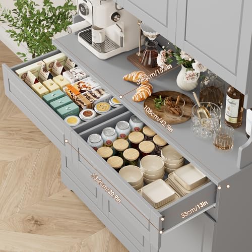 74" Tall Pantry Cabinet with 6 Doors and 2 Drawers, Grey E15130
