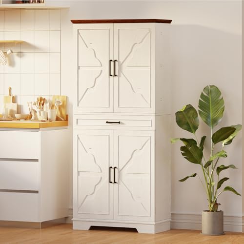 IRONCK Farmhouse Kitchen Pantry Cabinet, 72" Tall Freestanding Cupboard, White J39526