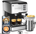 Geek Chef Espresso Machine 20 Bar, Cappuccino latte Maker Coffee Machine with ESE POD capsules filter&Milk Frother Steam Wand, 1.5L Water Tank, for Home Barista, Stainless steel 950W, Black