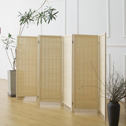 3 Panel Bamboo Room Divider, Double Sided, Brown, 47.2"H E393