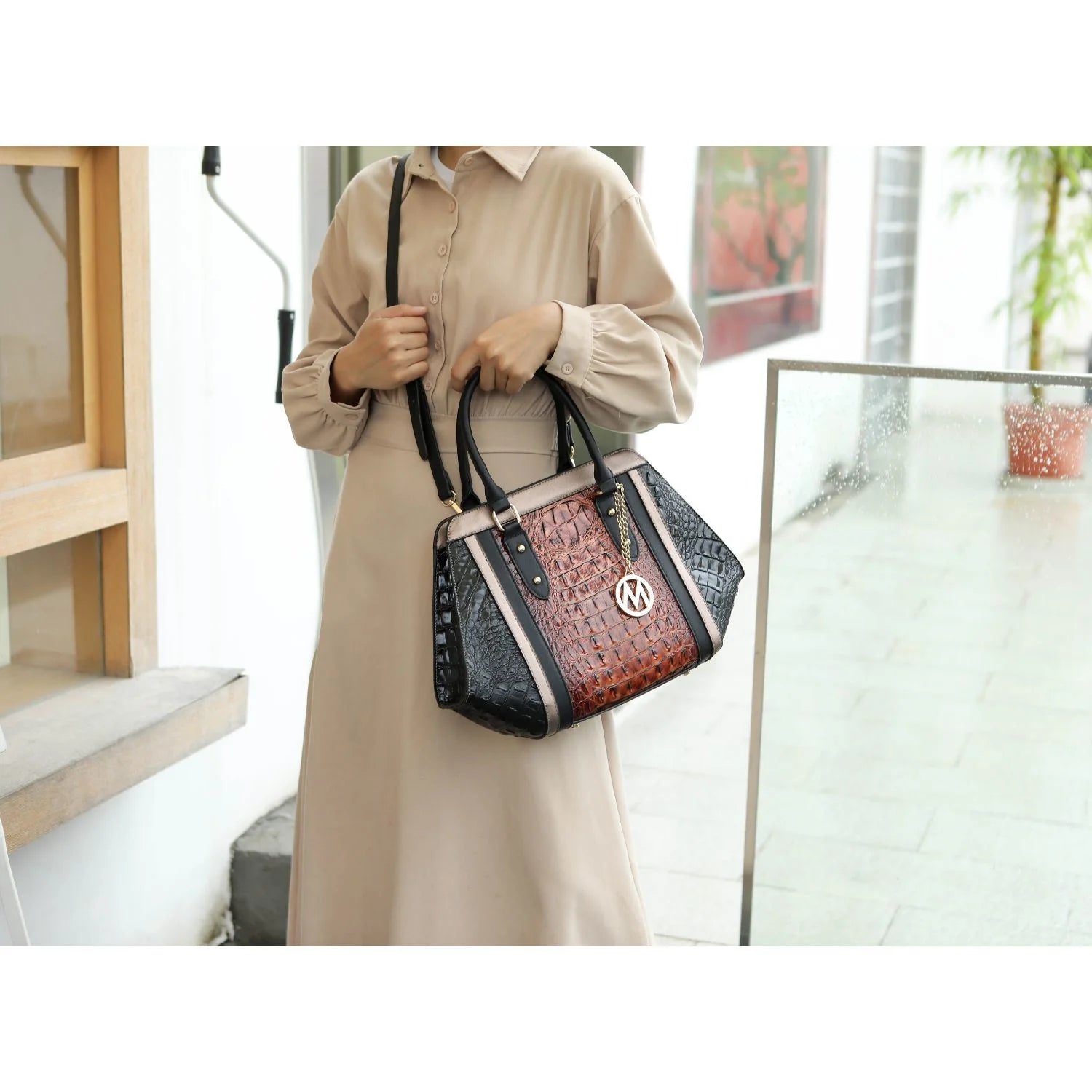MKF Collection Women's Daisy Crocodile-Embossed Satchel Handbag & Wallet Set by Mia K. P170