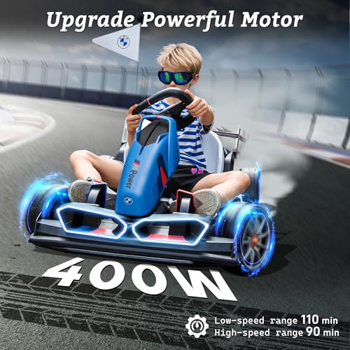 FORESEE 36V BMW Licensed Kids Electric Go Kart, Battery Powered Ride On Toy with Adjustable Seat, Black F2952