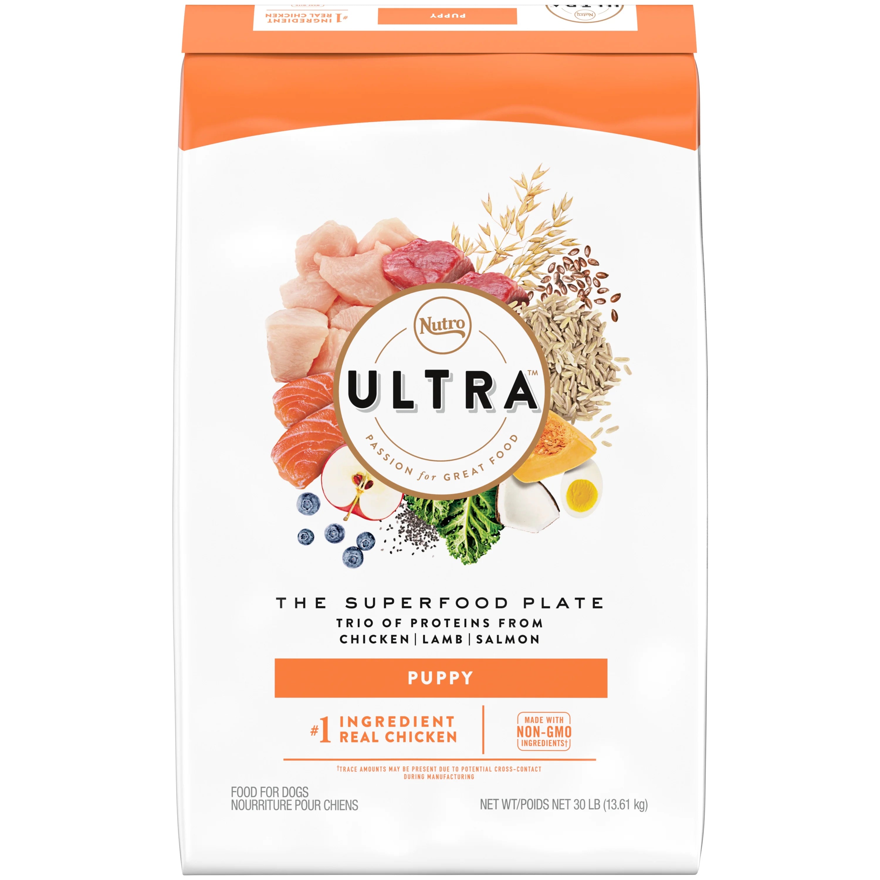Nutro Ultra High Protein Natural Dry Dog Puppy Food With A Trio Of Proteins From Chicken Lamb And Salmon, 30 Lb. Bag