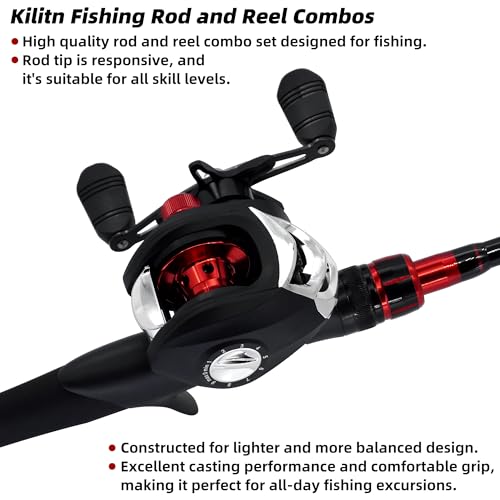 Kilitn Fishing Rod and Reel Combo, 5ft Fiberglass Telescopic Baitcasting Set B5021