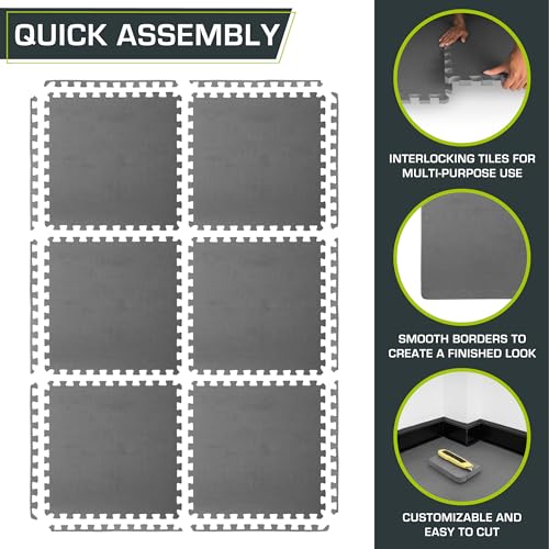 ProsourceFit Extra Thick Puzzle Exercise Mat, EVA Foam Interlocking Tiles, Black, 3/4 inch, 24 Tiles Y76691