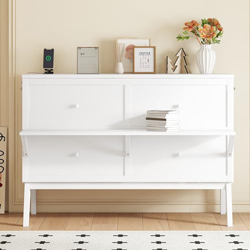 Queen Murphy Bed with Desk and Removable Shelves, USB Port, White H566492
