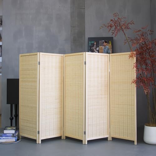 3 Panel Bamboo Room Divider, Double Sided, Brown, 47.2"H E393