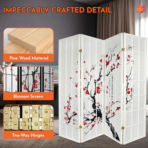 Legacy Decor 4-Panel Blossom Screen Portable Foldable Shoji Room Divider Black K541964
