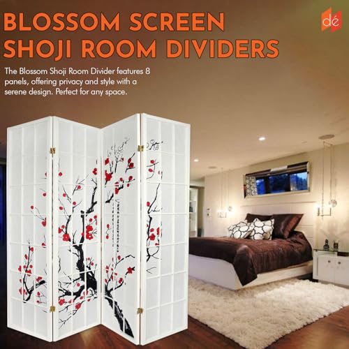Legacy Decor 4-Panel Blossom Screen Portable Foldable Shoji Room Divider Black K541964