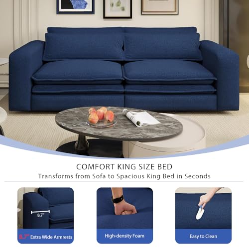 93" King Pull Out Sofa Bed with 2 Pillows, Blue Q21489
