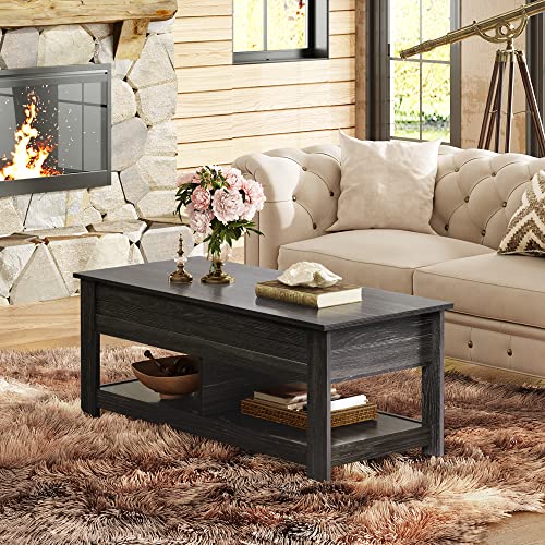 WLIVE Lift Top Coffee Table with Storage Shelf, Rustic Brown Z11463