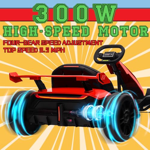 KerryYoo K61 Electric Drift Kart for Kids, 24V Ride On Toy with Adjustable Seat, Red D4386