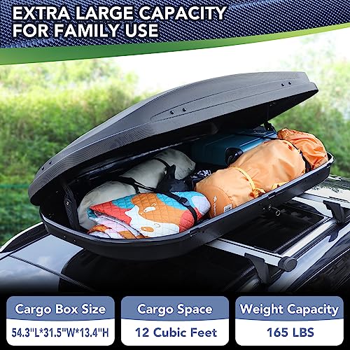 Rooftop Cargo Box Carrier, Dual-Side Opening, 165Lbs Capacity, Hard-Shell, Black G558