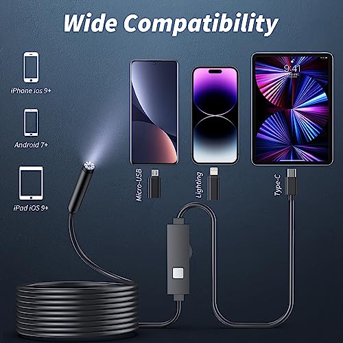 Endoscope Camera with Light, 1920P HD Borescope for iOS and Android, 16.4ft I603270