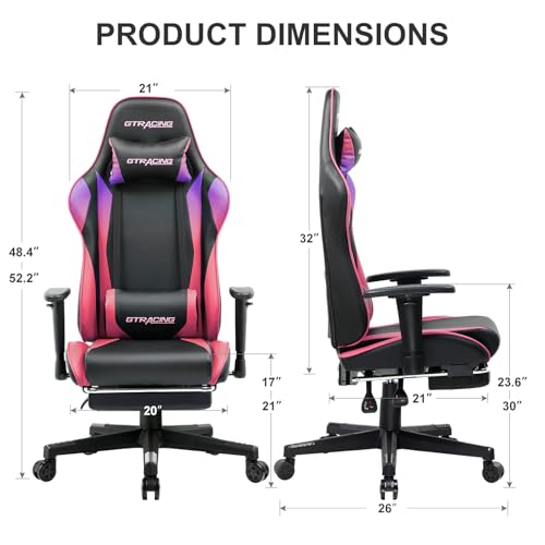 GTRACING Gaming Chair with Footrest, Ergonomic Reclining, Blue C551