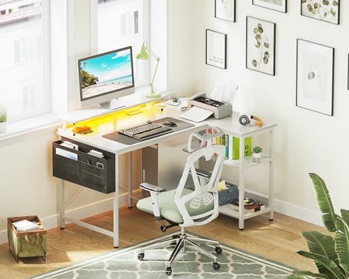 ODK 48 Inch L Shaped Gaming Desk with USB Charging Ports and LED Lights S136